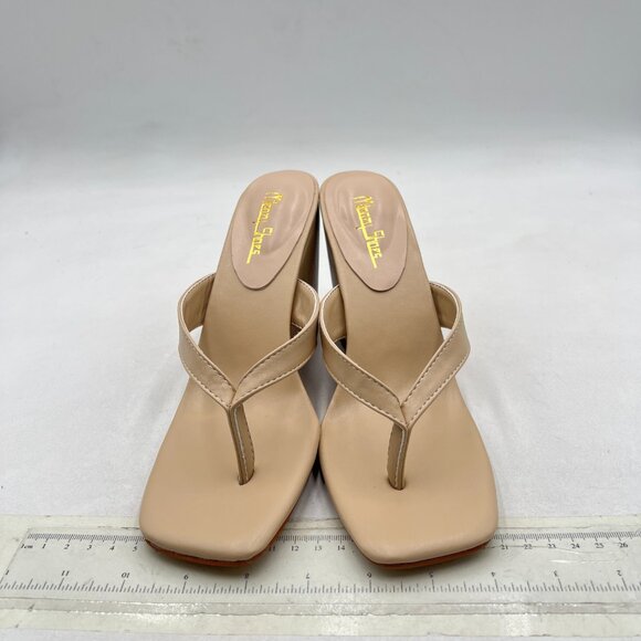 Milooey shoes Beige Round Toe Flip Flops Wedge High Heels Slip On Thong Sandals - Picture 2 of 7